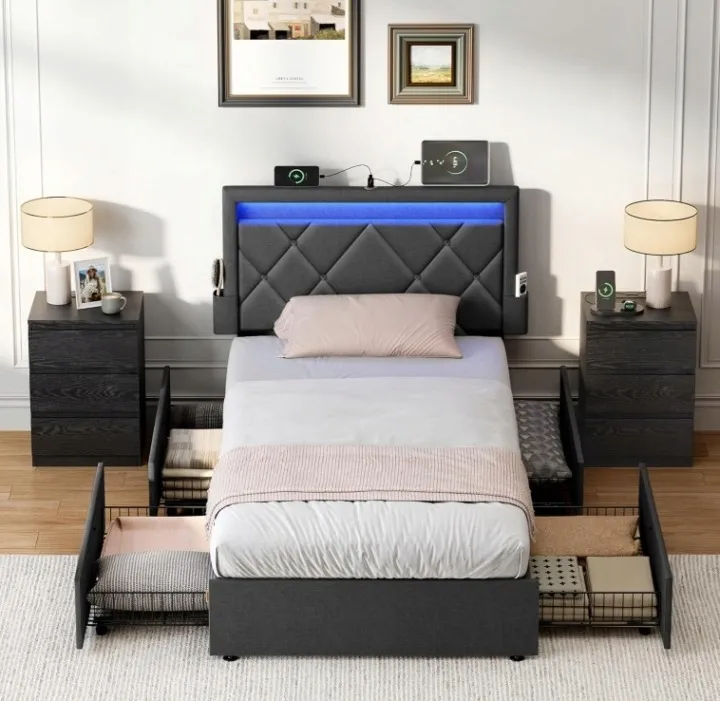 Łóżko SONGMICS 90 x 200 cm z podświetleniem LED i portami USB Łóżko SONGMICS 90 x 200 cm z podświetleniem LED i portami USB - Songmics Dom i ogród > Meble > Sypialnia > Łóżka