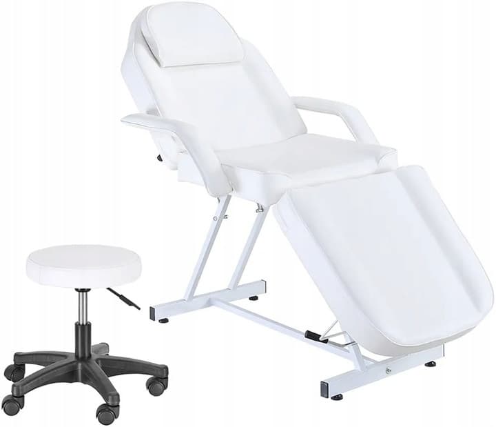 Fotel kosmetyczny z ekoskóry biały, wygodny i trwały + taboret Fotel kosmetyczny z ekoskóry biały, wygodny i trwały + taboret - Fotele