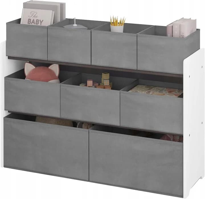 Regał, półka, organizer na zabawki, biały + szary, 92x60x30 cm Regał, półka, organizer na zabawki, biały + szary, 92x60x30 cm - Regały