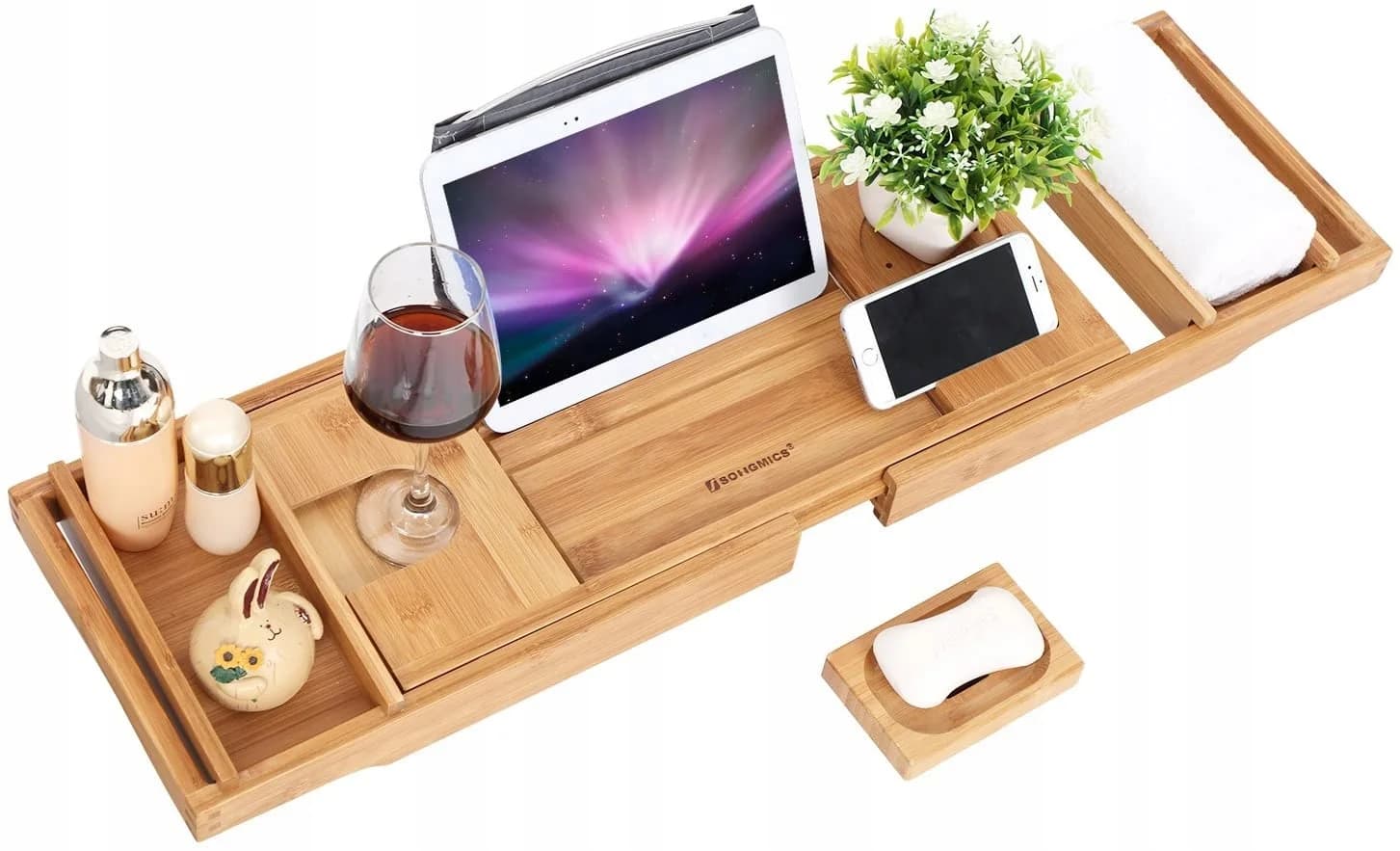 PÓŁKA NA WANNĘ BAMBUSOWA PÓŁKA NA WANNĘ BAMBUSOWA - Songmics Półki łazienkowe